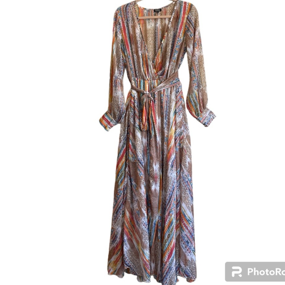 Spy Zone Exchange Maxi Mixed Print Long Sleeve Dress Size Medium